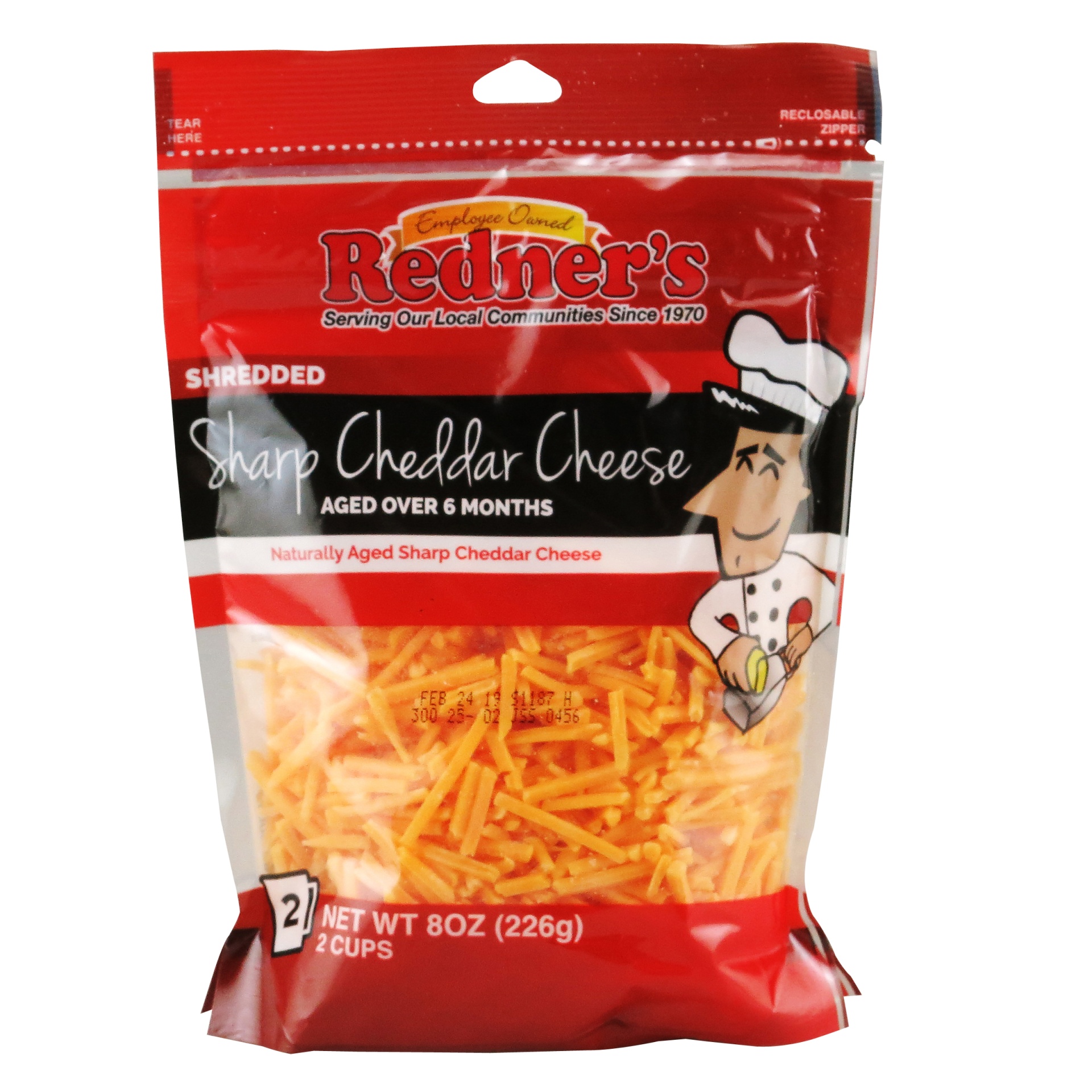 slide 1 of 1, Redner's Reduced Fat Shredded Cheddar, 8 oz