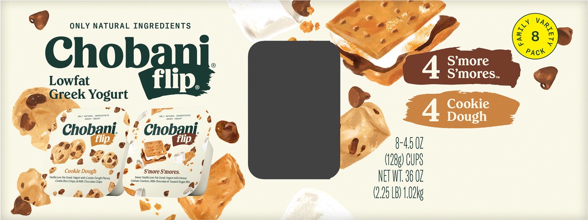 slide 12 of 13, Chobani Flip Lowfat Greek Yogurt S'more S'mores™, Cookie Dough 4.5oz 8PK, 8 ct