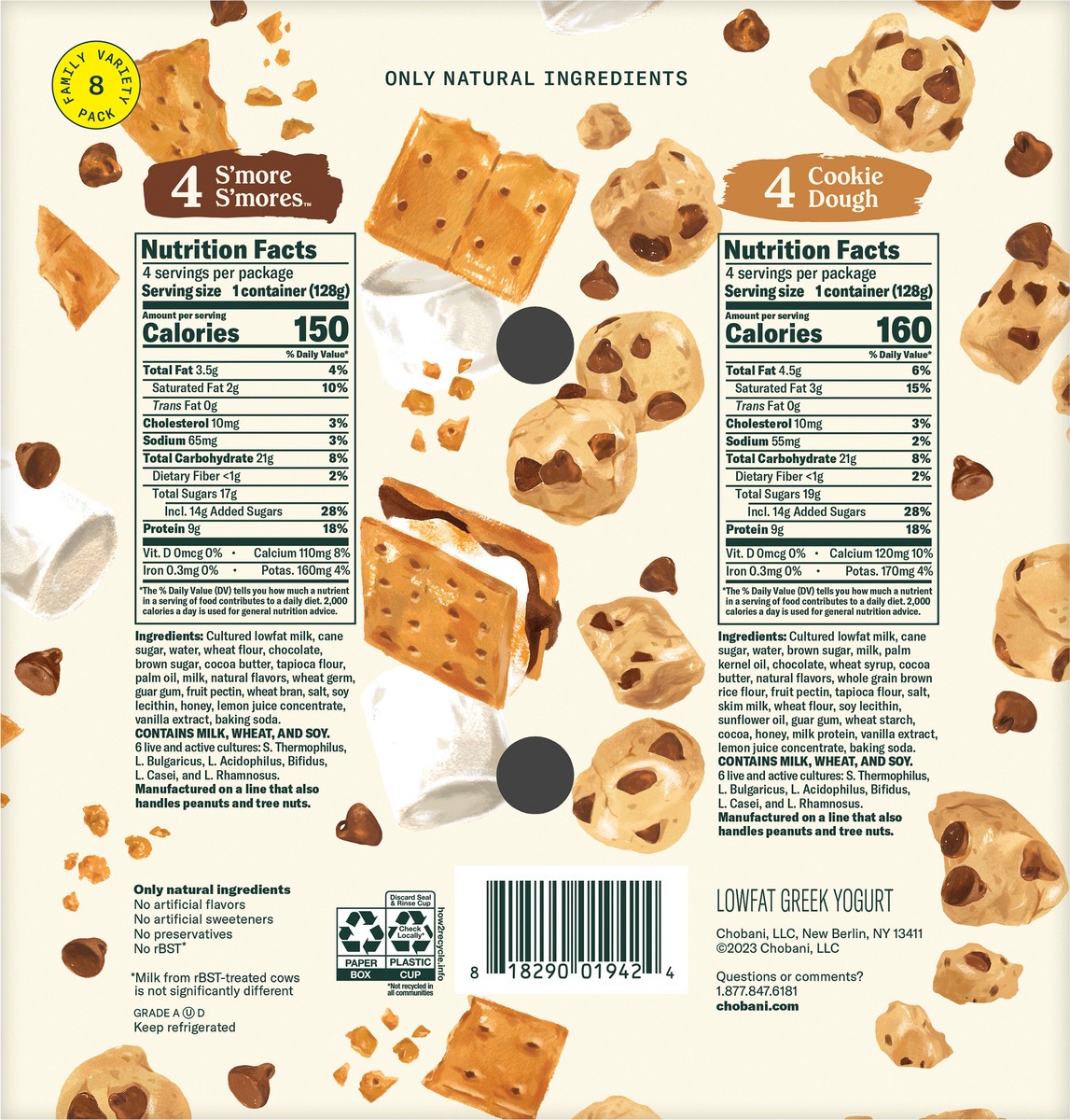 slide 4 of 13, Chobani Flip Lowfat Greek Yogurt S'more S'mores™, Cookie Dough 4.5oz 8PK, 8 ct