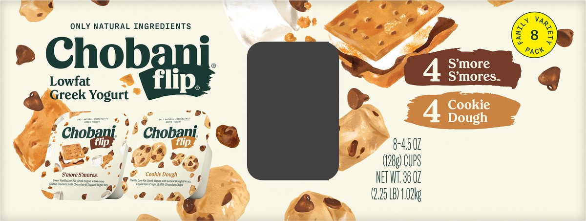 slide 8 of 13, Chobani Flip Lowfat Greek Yogurt S'more S'mores™, Cookie Dough 4.5oz 8PK, 8 ct
