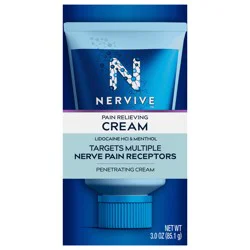 Nervive Nerve Care, Pain Relieving Cream, Max Strength Non-Greasy Topical Pain Reliever with Lidocaine and Menthol for Toes, Feet, Fingers, Hands, Legs & Arms, 3.0 oz