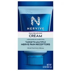 Nervive Nerve Care, Pain Relieving Cream, Max Strength Non-Greasy Topical Pain Reliever with Lidocaine and Menthol for Toes, Feet, Fingers, Hands, Legs & Arms, 3.0 oz