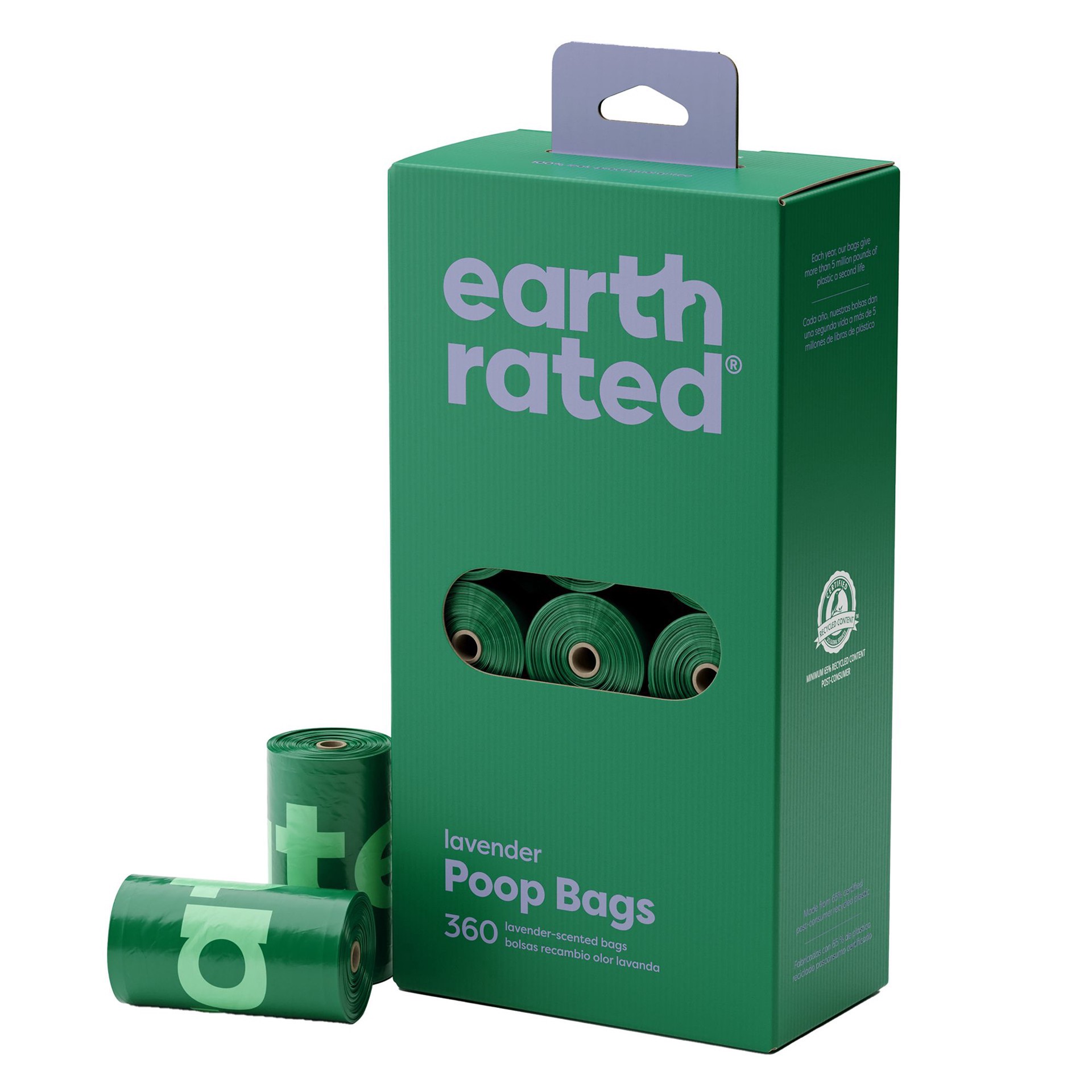slide 1 of 1, Earth Rated Lavender-Scented Leakproof Dog Poop Bags, 360 Count on 18 Single Refill Rolls, 360 ct