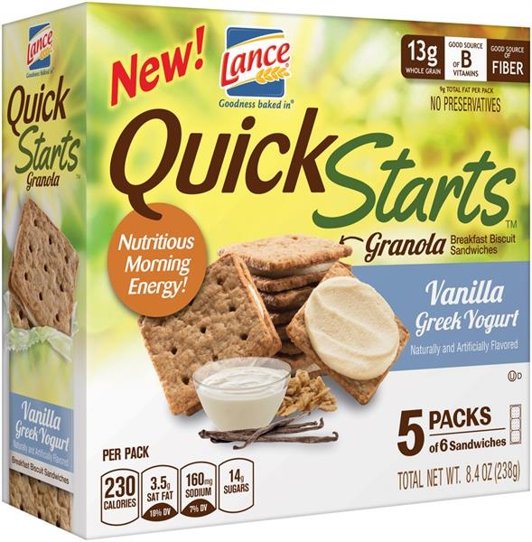 slide 1 of 1, Lance Quick Starts Granola Breakfast Biscuit Sandwiches Vanilla Greek Yogurt, 8.4 oz