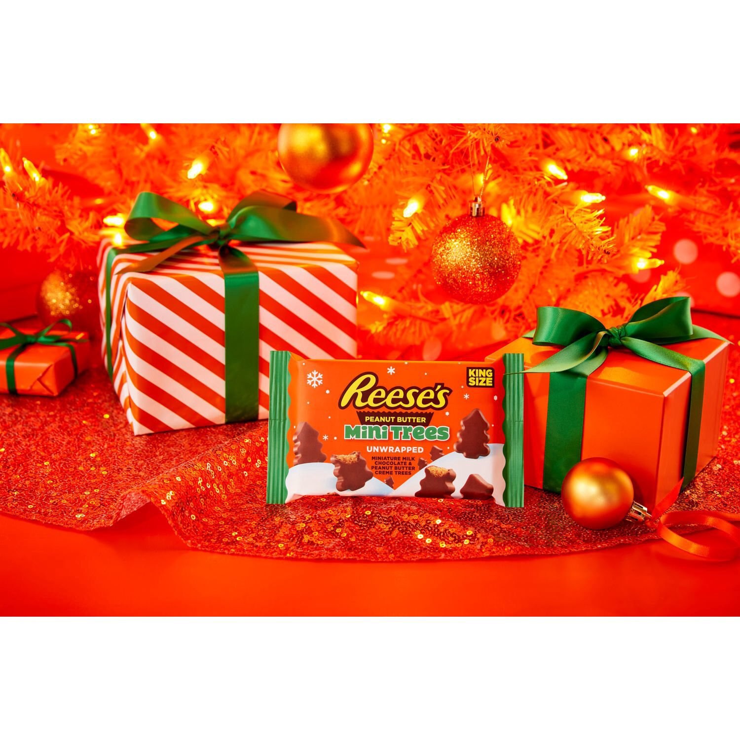 slide 3 of 8, REESE'S Unwrapped Milk Chocolate King Size Peanut Butter Creme Mini Trees, Christmas Candy Bag, 2.2 oz, 2.2 oz