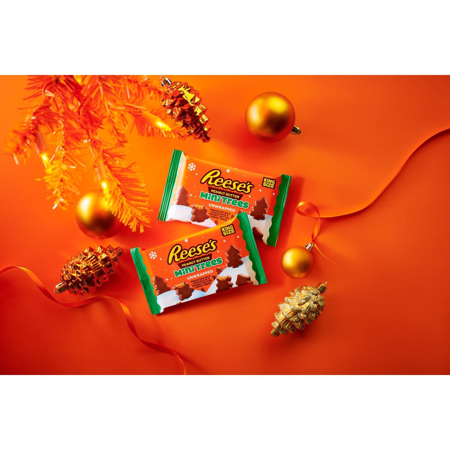 slide 6 of 8, REESE'S Unwrapped Milk Chocolate King Size Peanut Butter Creme Mini Trees, Christmas Candy Bag, 2.2 oz, 2.2 oz