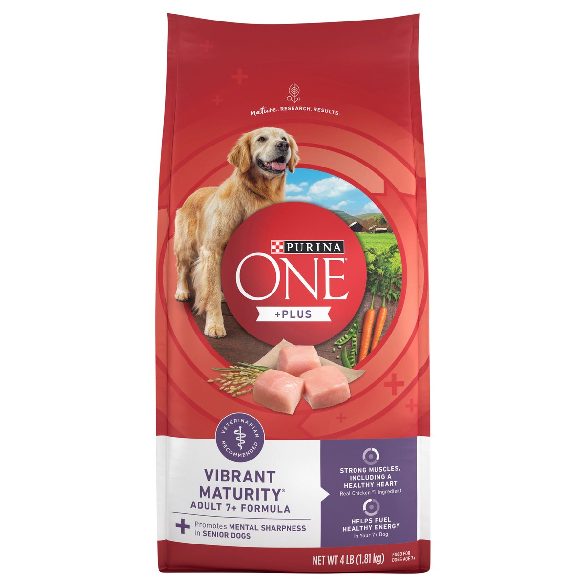 slide 1 of 9, Purina ONE High Protein Senior Dry Dog Food, +Plus Vibrant Maturity Adult 7+ Formula - 4 lb. Bag, 4 lb