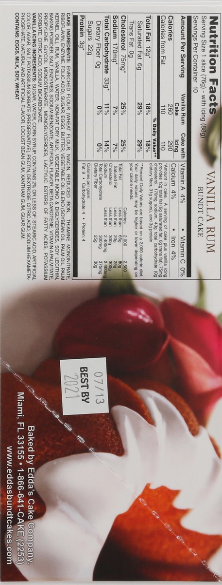 slide 10 of 10, Edda's Vanilla Rum Bundt Cake 31 oz, 31 oz