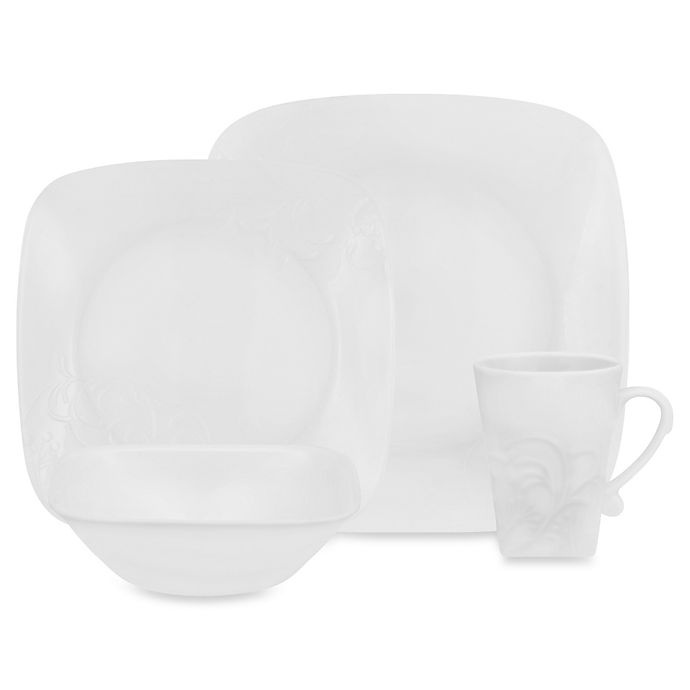 slide 1 of 4, Corelle Boutique Cherish Embossed Square Dinnerware Set, 16 ct