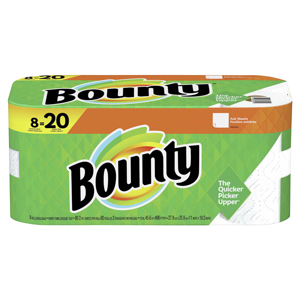 slide 1 of 1, Bounty Double Roll Full Sheet Paper Towels, 8 ct