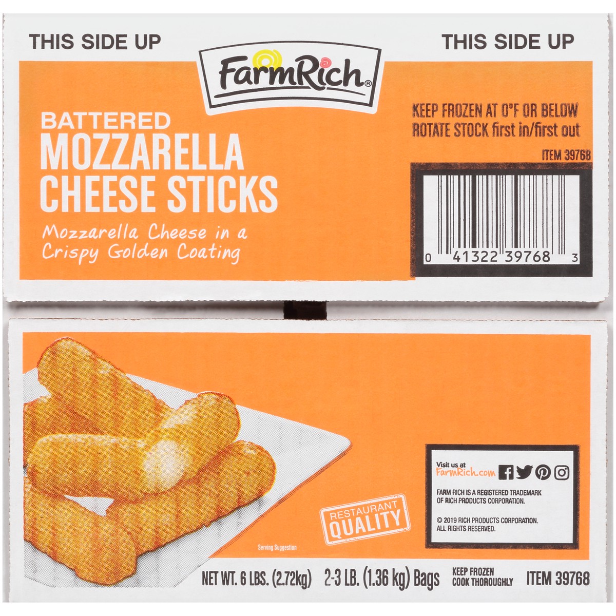 slide 1 of 13, Farm Rich Battered Mozzarella Cheese Sticks 2-3 lb. Bags, 6 lb