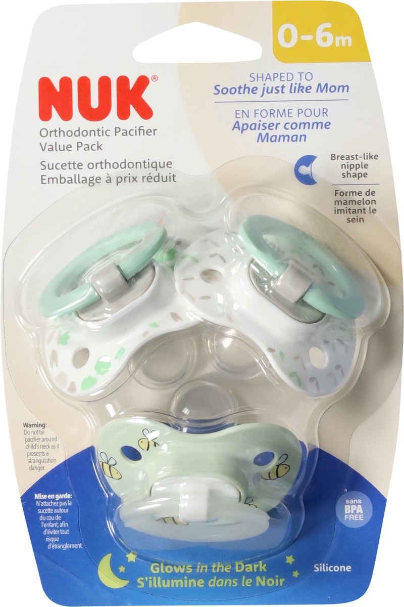 slide 7 of 11, NUK 0-6 m Orthodontic Pacifiers Value Pack 3 ea, 1 ct