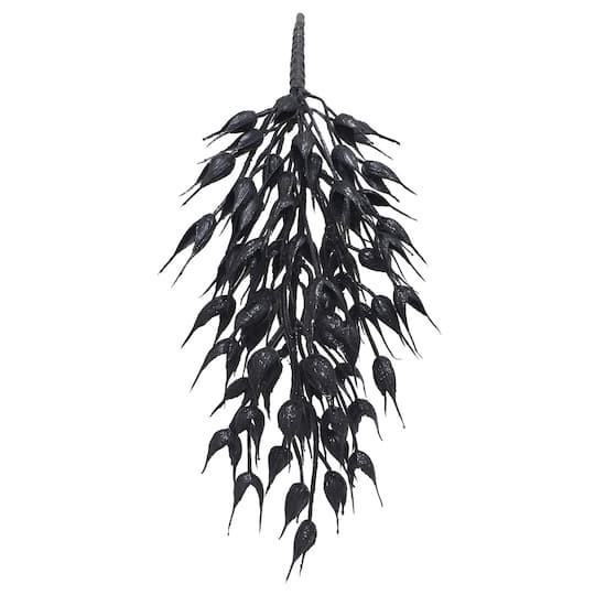 slide 1 of 3, 10" Black Glitter Oat Leaves Pick By Ashland, 5 in x 2 in x 10 in