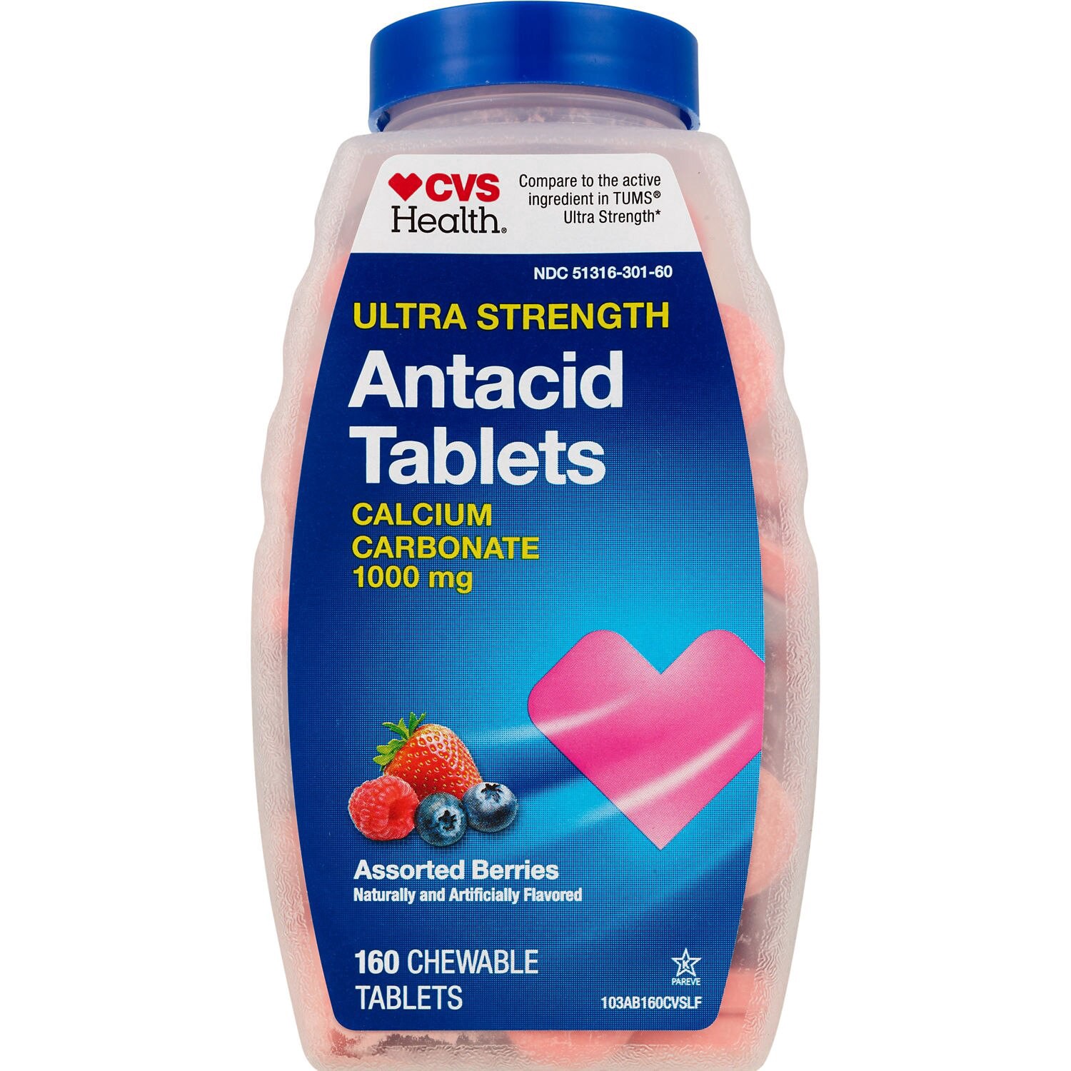 slide 1 of 1, Cvs Health Antacid Chewable Tablets, Assorted Berries, 160 Ct, 160 ct