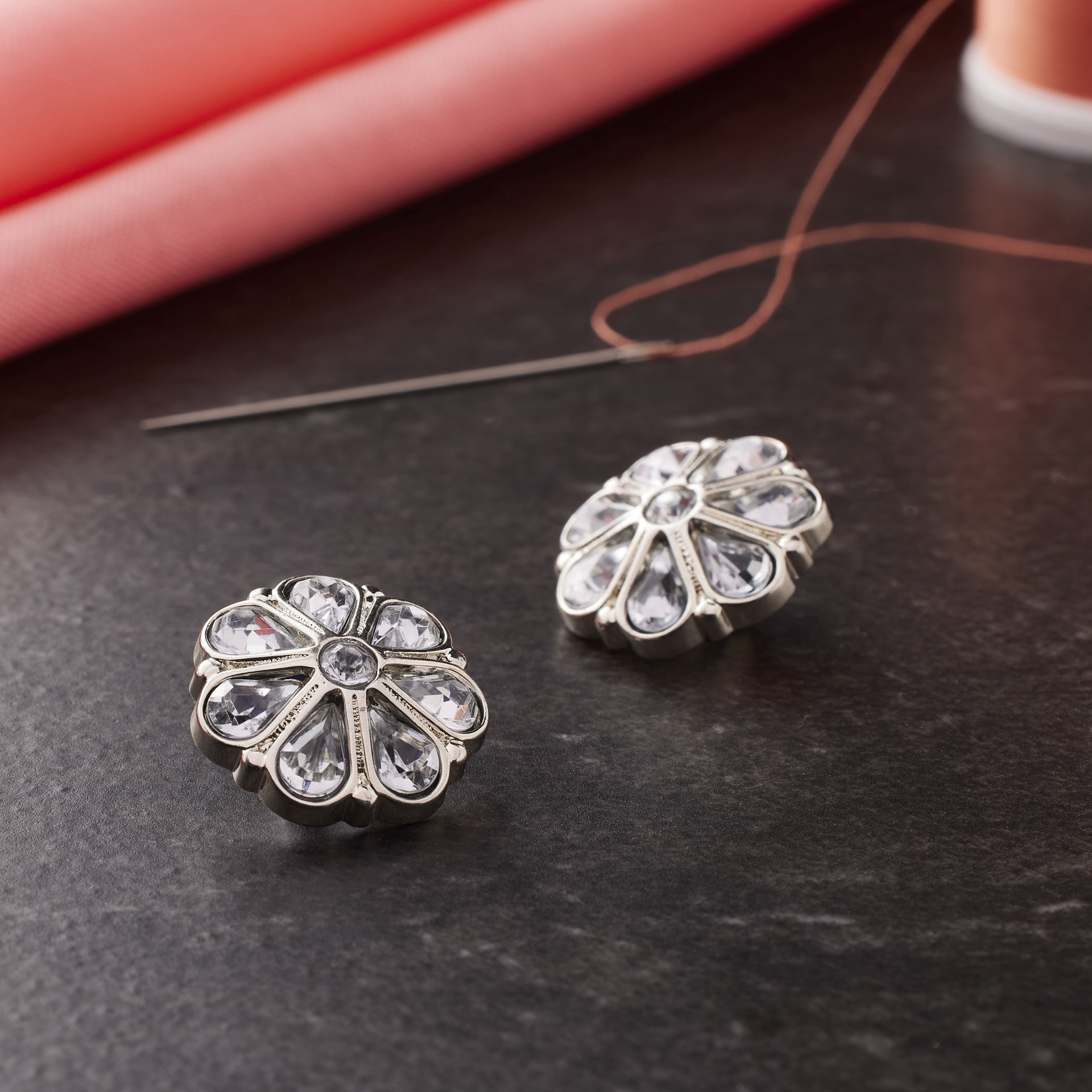 slide 2 of 2, Blumenthal Lansing Crystal & Silver Gem Buttons, 3/4 in