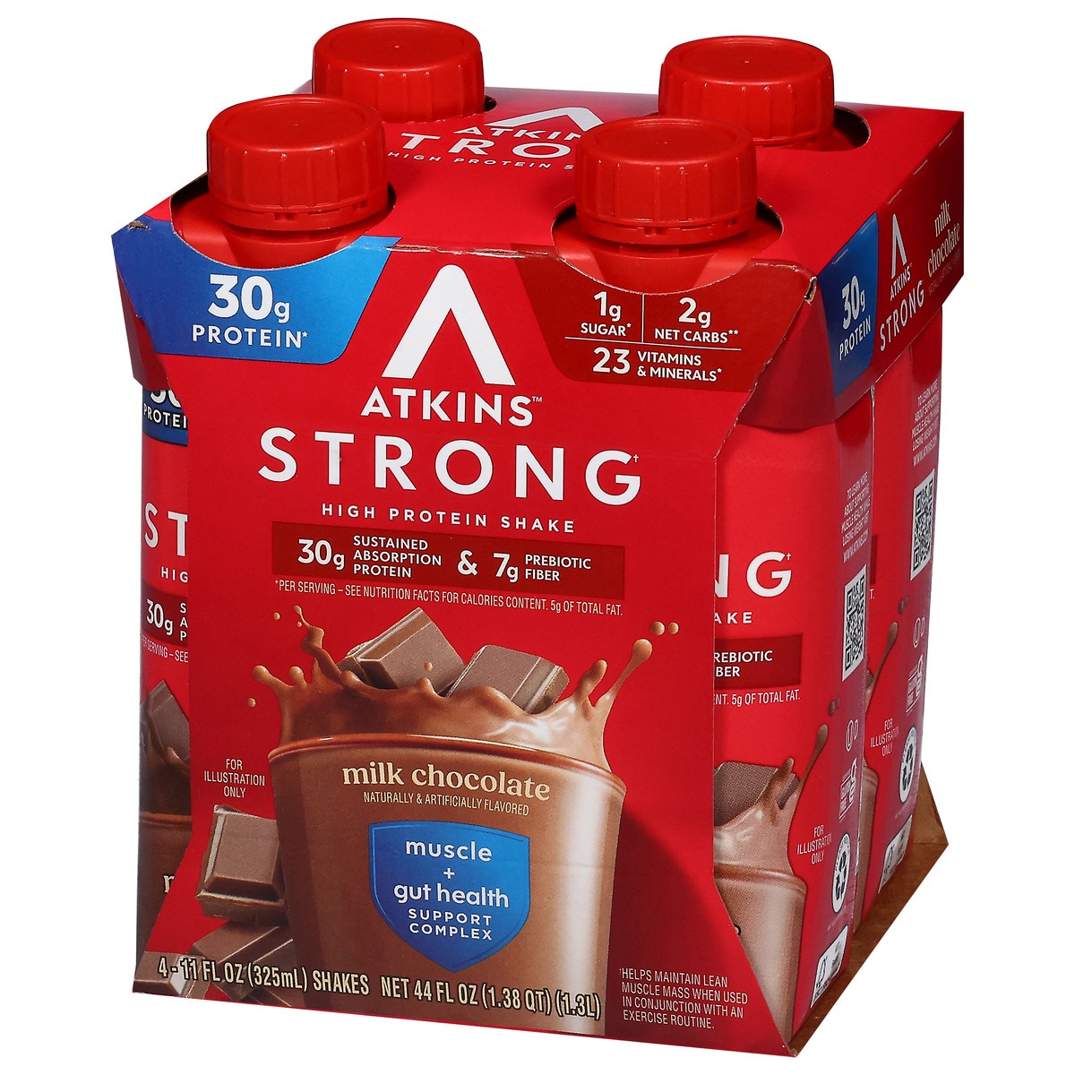 slide 10 of 12, Atkins Protein Shake, Milk Chocolate, Strong, Muscle + Gut Health, 4 ct