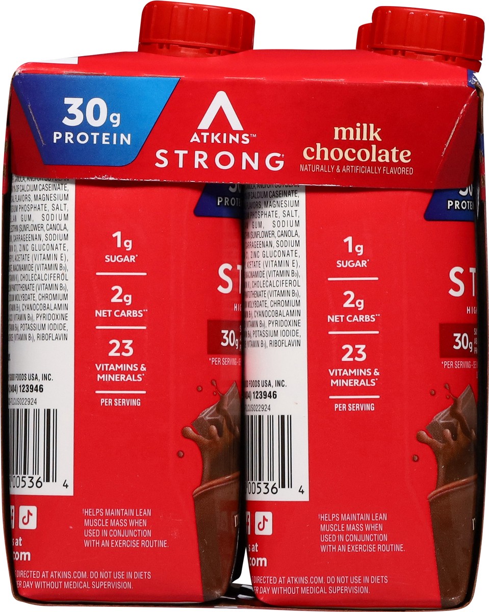 slide 11 of 12, Atkins Protein Shake, Milk Chocolate, Strong, Muscle + Gut Health, 4 ct