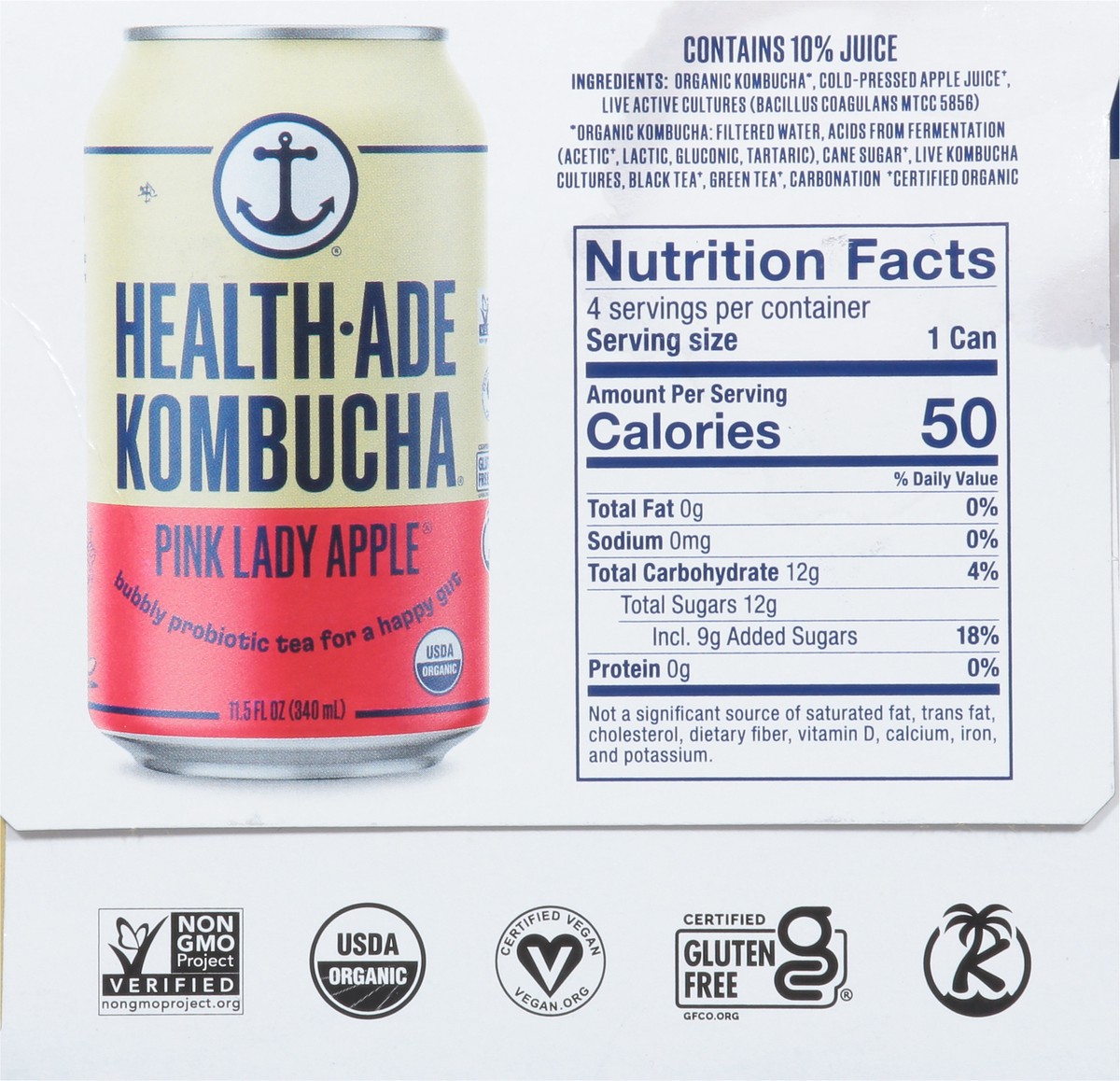 slide 8 of 9, Health-Ade Health Ade Kombucha- Pink Lady Apple- 4 ct, 4 ct