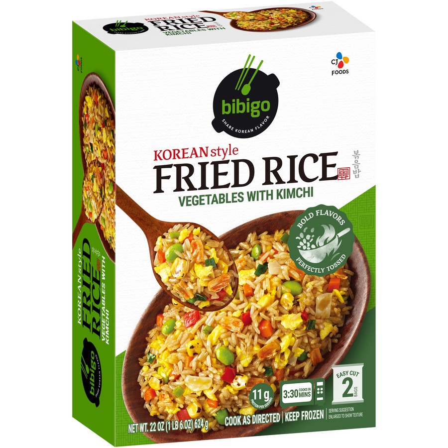 slide 3 of 4, Bibigo Korean Style Fried Rice Vegetables with Kimchi 22 oz. Box, 22 oz