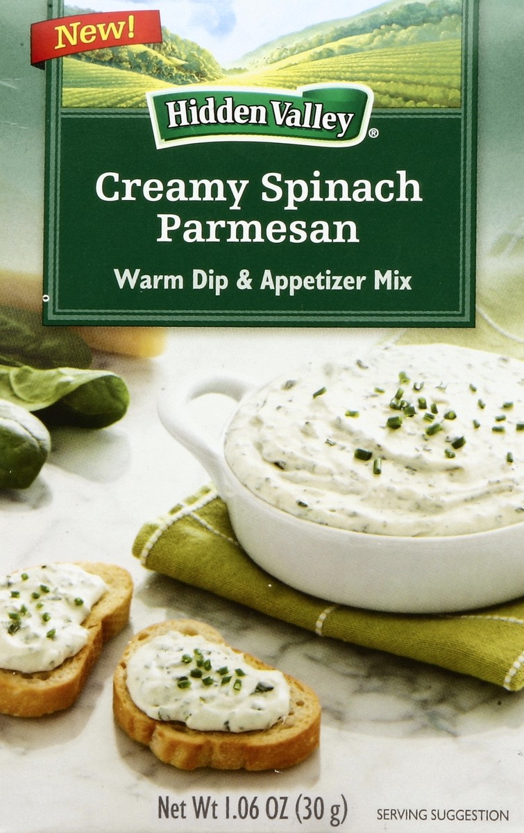 slide 4 of 4, Hidden Valley Warm Dip & Appetizer Mix Creamy Spinach Parmesan, 1.06 oz