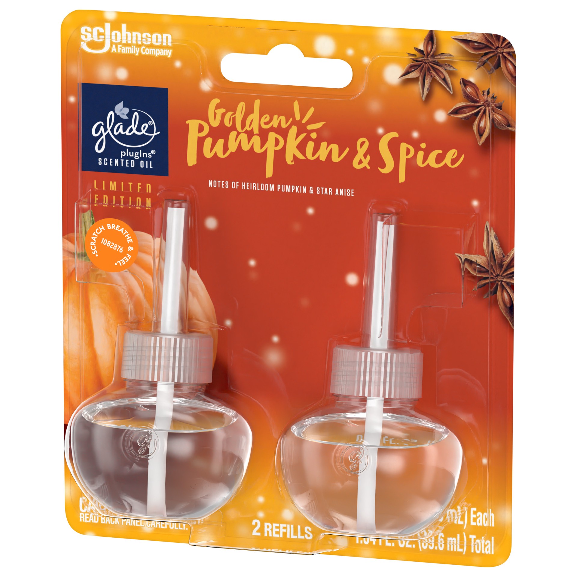 slide 2 of 5, Glade PlugIns Scented Oil, Air Freshener, 2 Refills, Golden Pumpkin & Spice, 0.67 oz Each, 1.34 oz Total, 1.34 oz