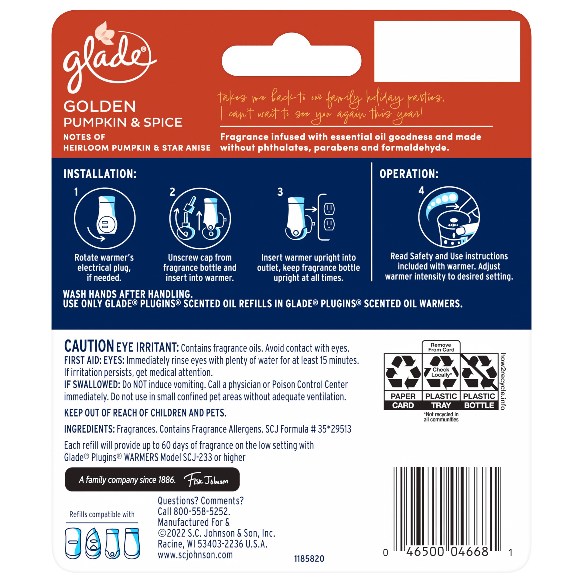 slide 4 of 5, Glade PlugIns Scented Oil, Air Freshener, 2 Refills, Golden Pumpkin & Spice, 0.67 oz Each, 1.34 oz Total, 1.34 oz
