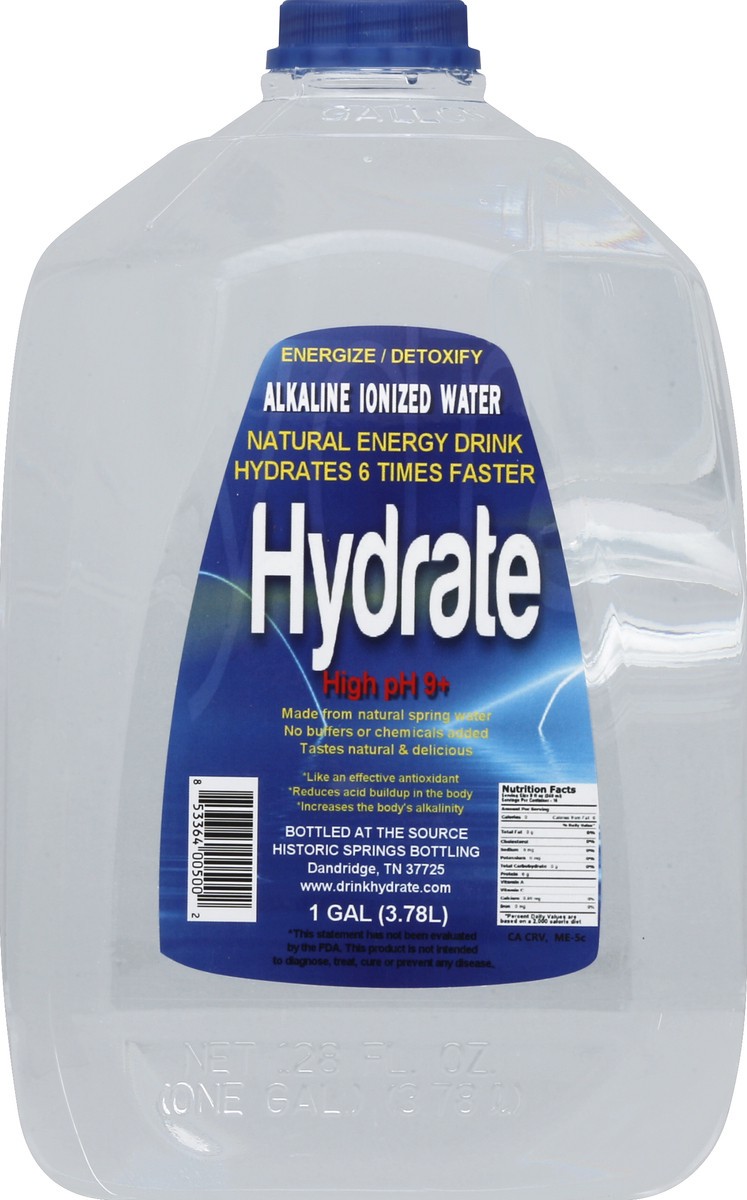 slide 4 of 4, Hydrate Water, Alkaline Ionized, High pH 9+ - 1 gal, 1 gal