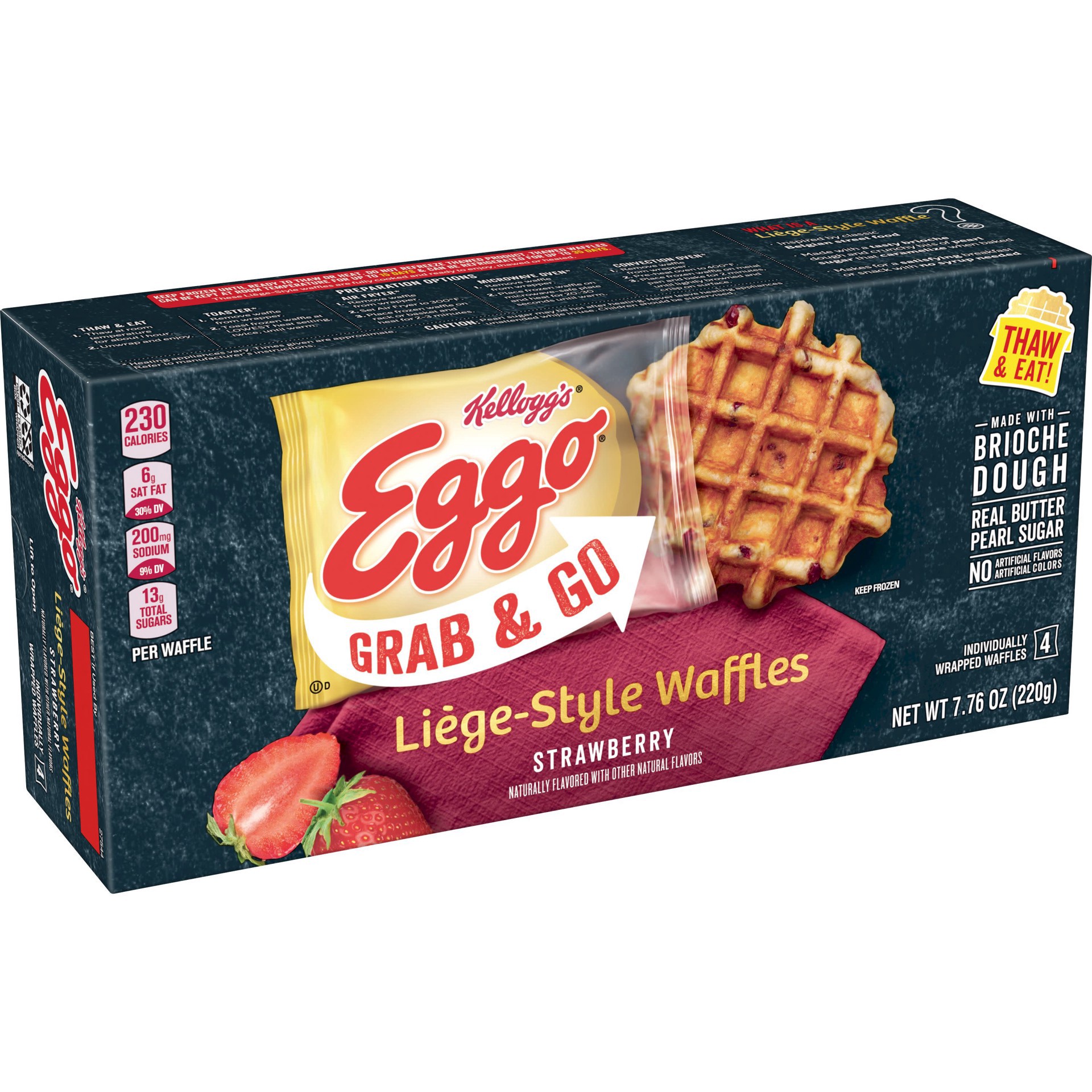 Eggo Frozen Grab & Go Waffles, Strawberry, 7.76 oz, 4 Count, Frozen 7.