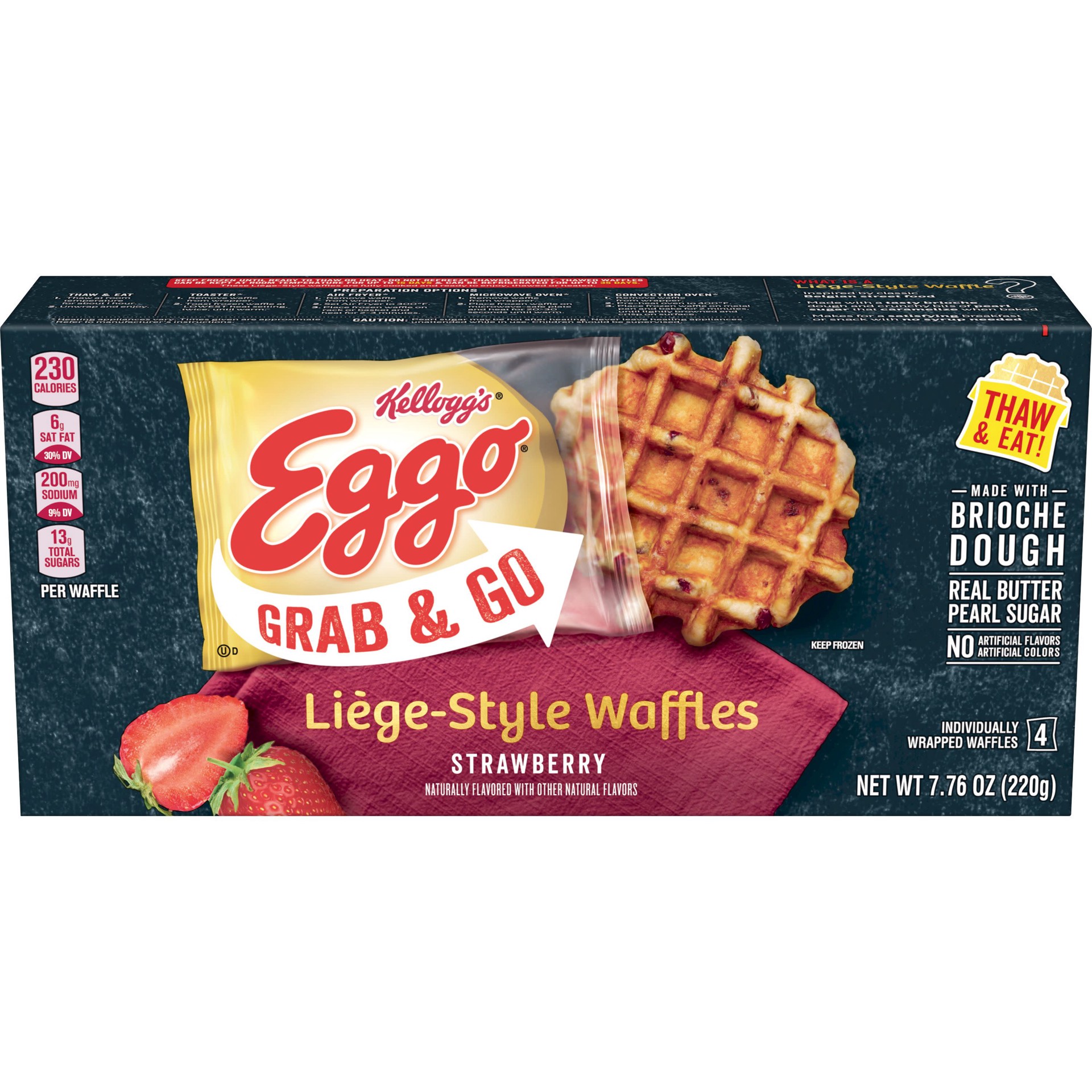 slide 1 of 5, Eggo Frozen Grab & Go Waffles, Frozen Breakfast, Kids Snacks, Strawberry, 7.76oz Box, 4 Waffles, 7.76 oz