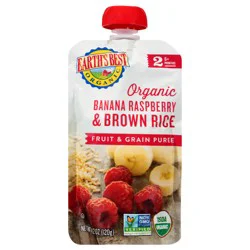 Earth's Best Organic Stage 2 Banana Raspberry & Brown Rice Organic Fruit & Grain Puree 4.2 oz. Pouch