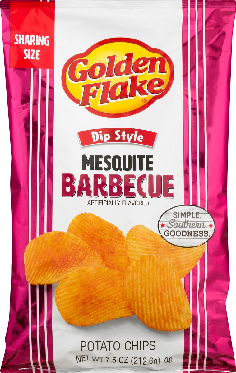 slide 1 of 9, Golden Flake Dip Style Sharing Size Mesquite Barbecue Flavored Potato Chips 7.5 oz, 7.5 oz