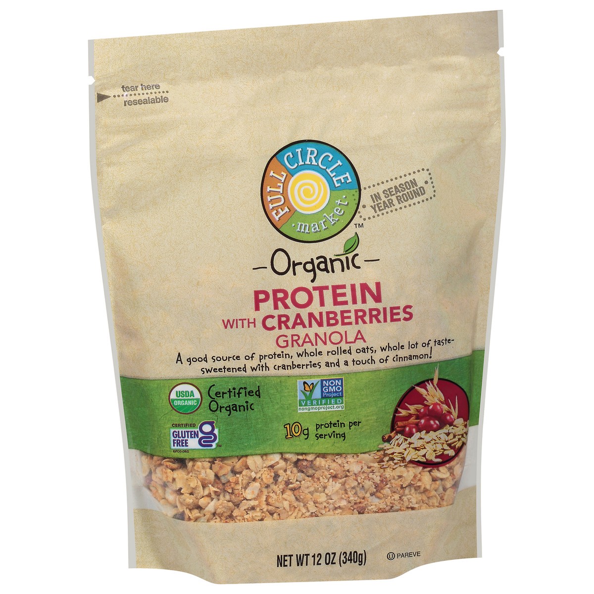 slide 3 of 14, Full Circle Market Organic Protein with Cranberries Granola 12 oz, 12 oz