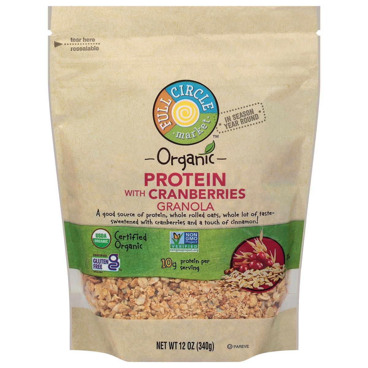 slide 1 of 14, Full Circle Market Organic Protein with Cranberries Granola 12 oz, 12 oz