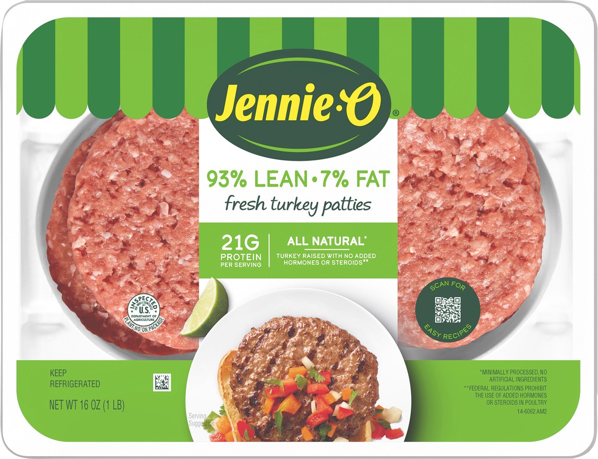 slide 4 of 7, Jennie-O 93% Lean 7% Fat Turkey Patties, 16 oz