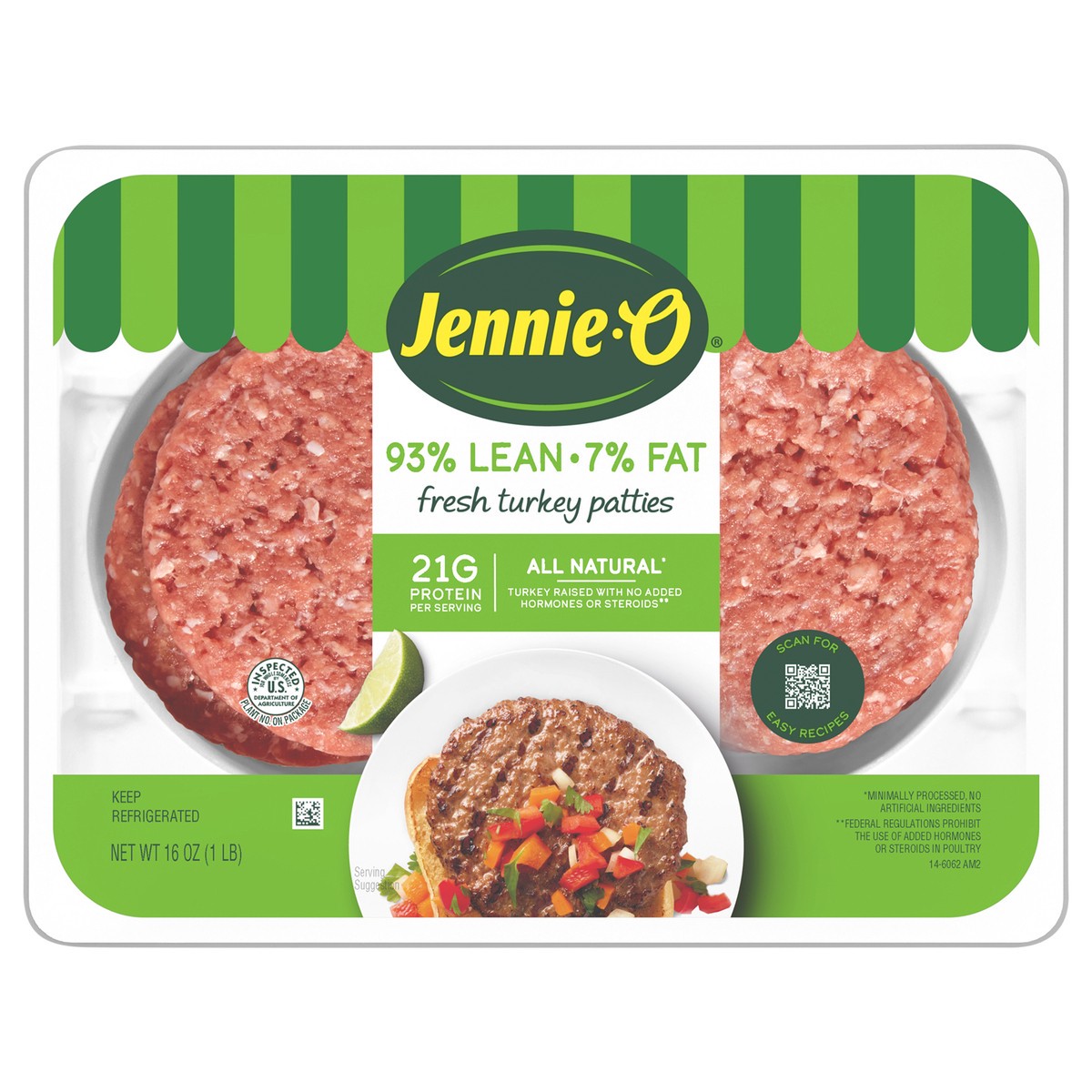slide 1 of 7, Jennie-O 93% Lean 7% Fat Turkey Patties, 16 oz