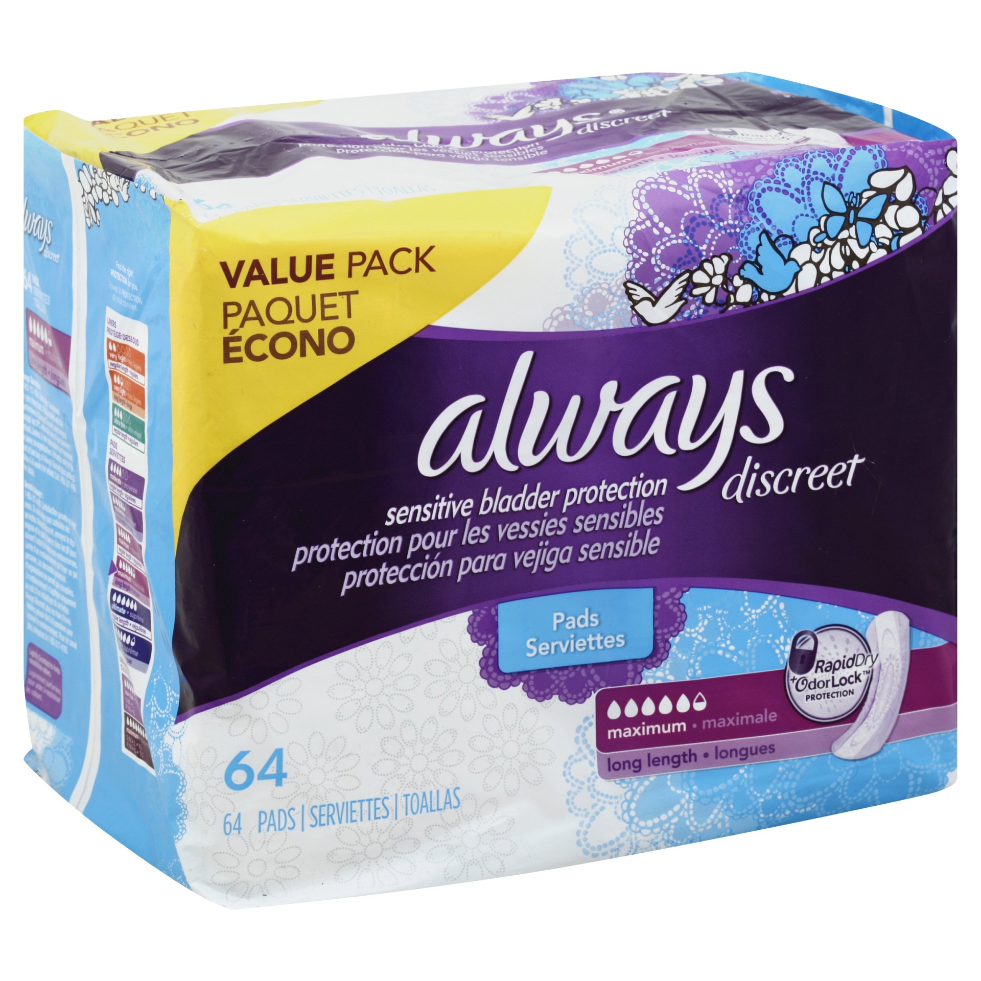 slide 1 of 1, Always Discreet Pads Hvy Absrb Long, 64 ct