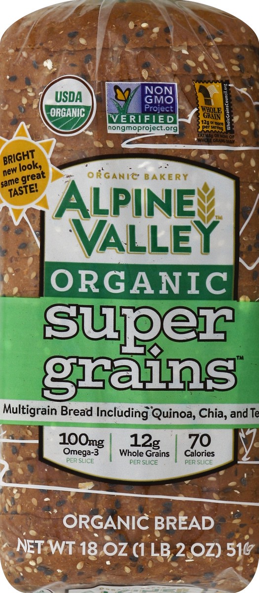 slide 2 of 5, Alpine Valleyorganic super grain bread, 18 oz