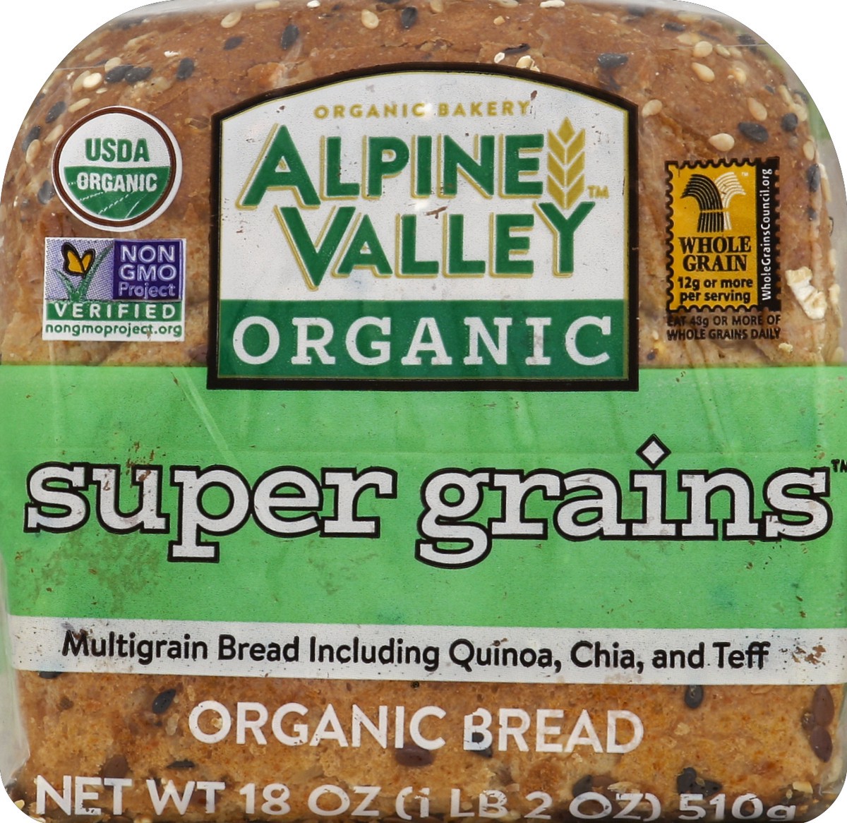 slide 4 of 5, Alpine Valleyorganic super grain bread, 18 oz