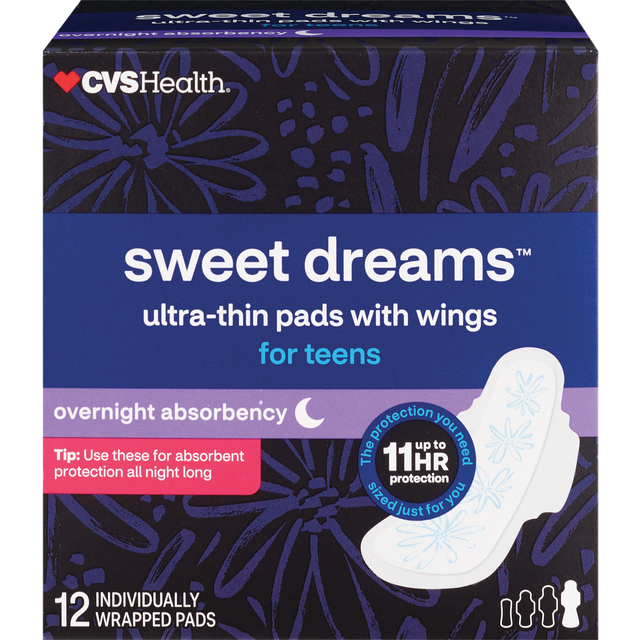 slide 1 of 1, CVS Health Teen Overnight Pads, 12 ct