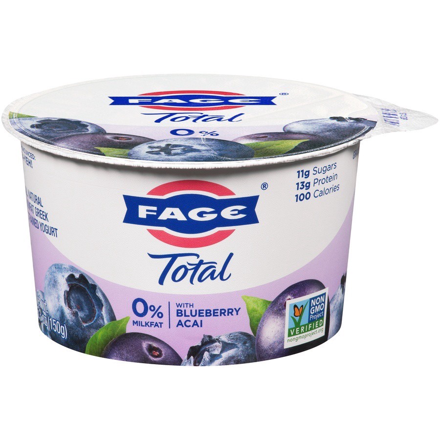 slide 1 of 6, Fage Fat-Free Greek Yogurt With Blueberry Acai, 5.3 oz