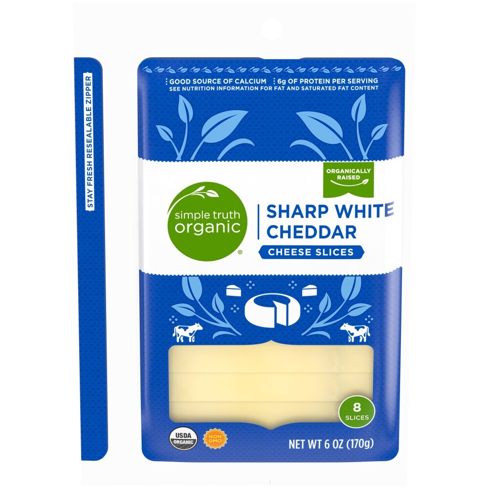 slide 1 of 1, Simple Truth Organic Sharp White Cheddar Cheese Slices, 6 oz