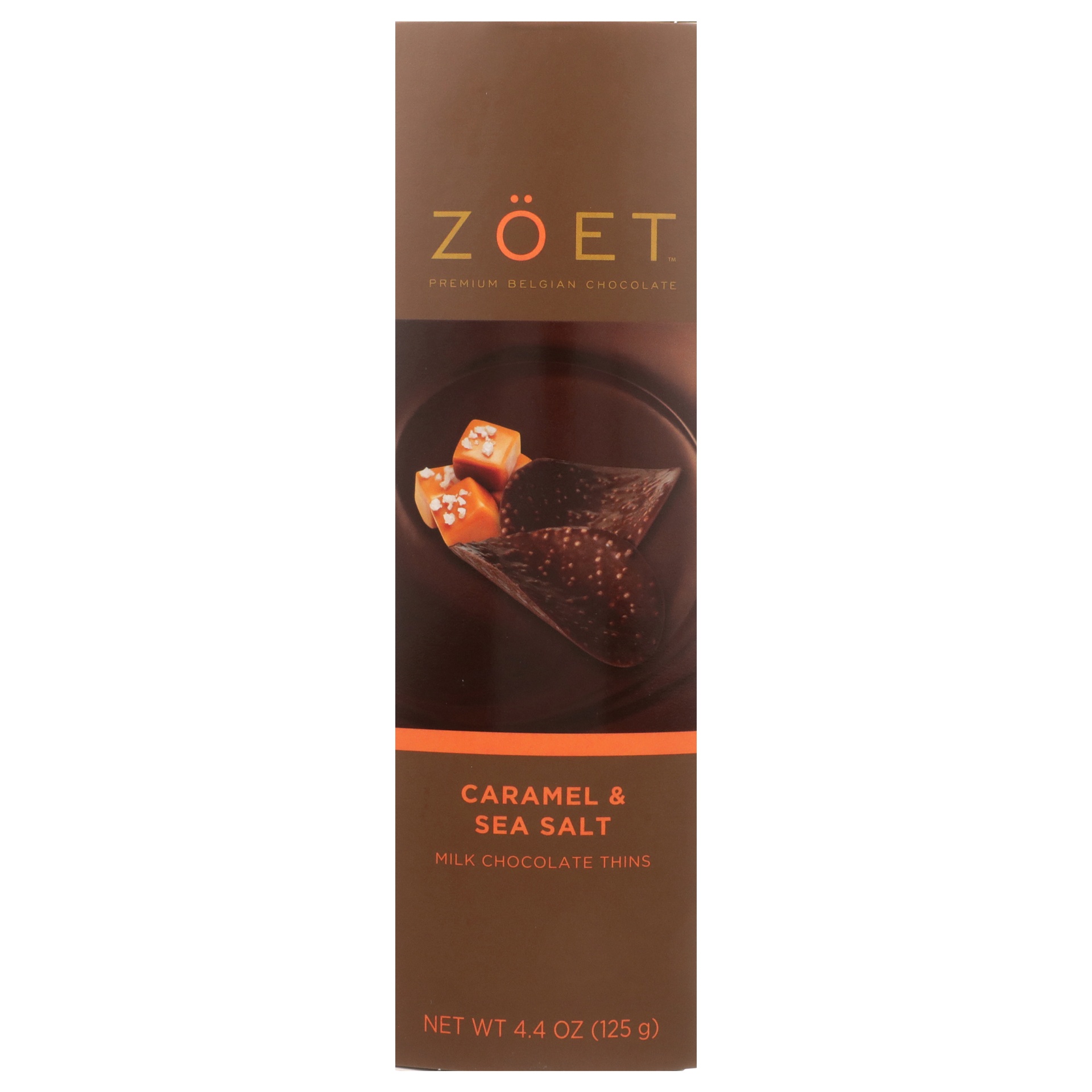 slide 1 of 6, Zöet Caramel & Sea Salt Milk Chocolate Thins, 4.4 oz