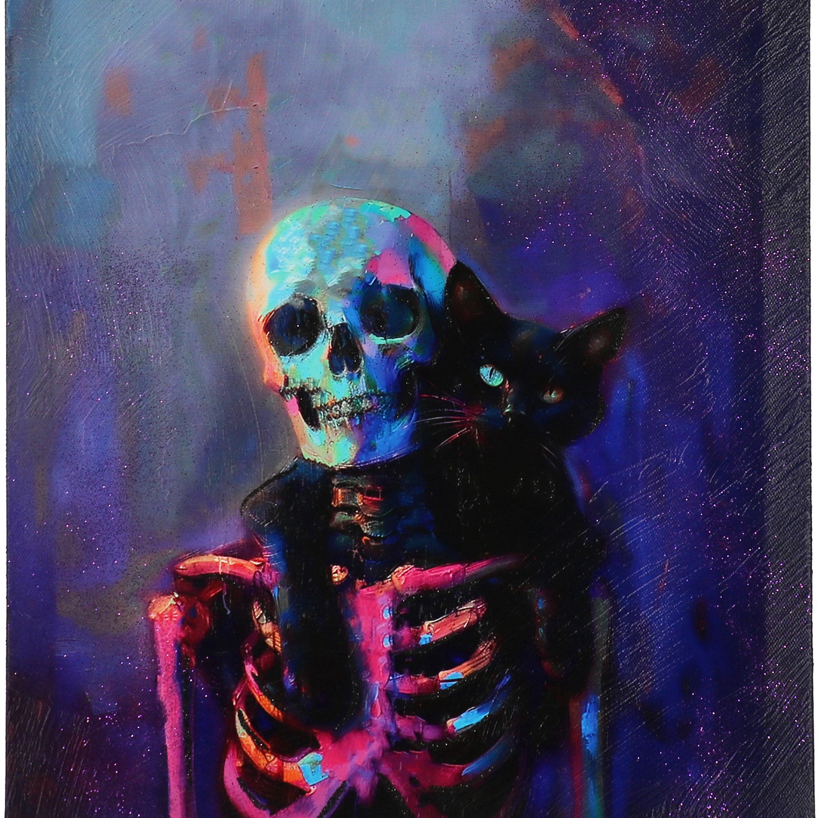 slide 3 of 4, 12" X 17" Skeleton With Black Cat Canvas Wall Art By Ashland, 12 in x 17 in