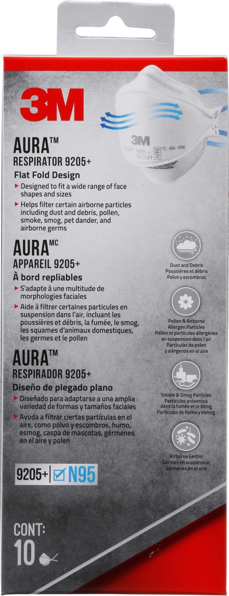 slide 3 of 12, 3M Aura N95 Respirator 9205+ 10 ea, 10 ct