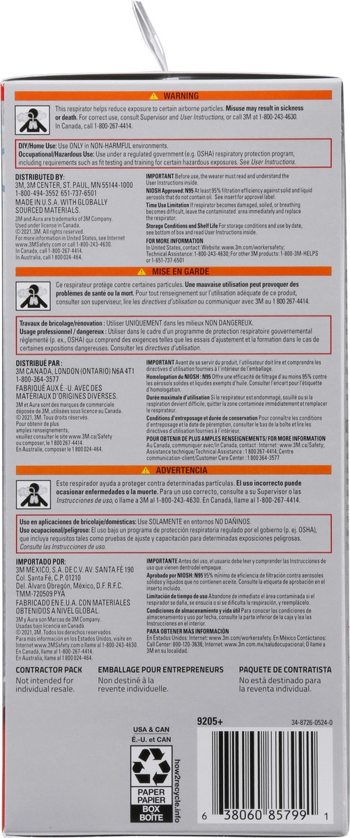 slide 12 of 12, 3M Aura N95 Respirator 9205+ 10 ea, 10 ct