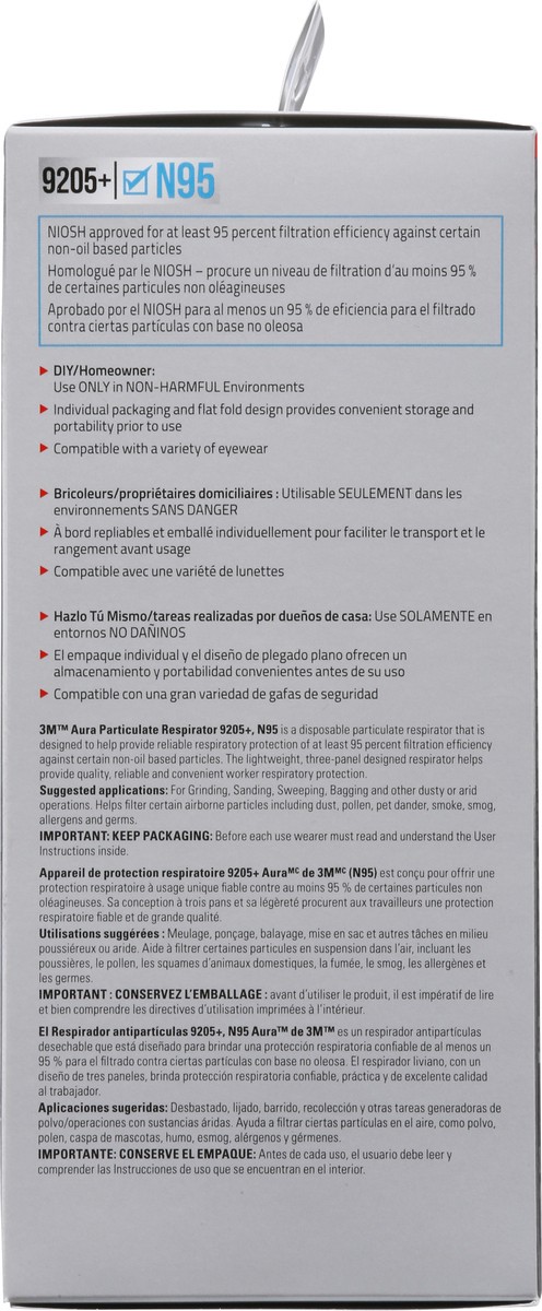 slide 6 of 12, 3M Aura N95 Respirator 9205+ 10 ea, 10 ct