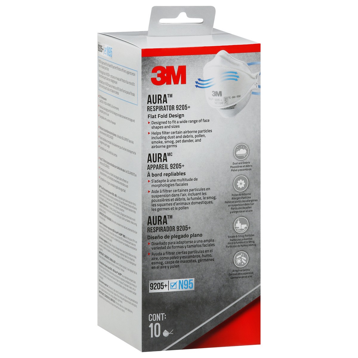 slide 7 of 12, 3M Aura N95 Respirator 9205+ 10 ea, 10 ct