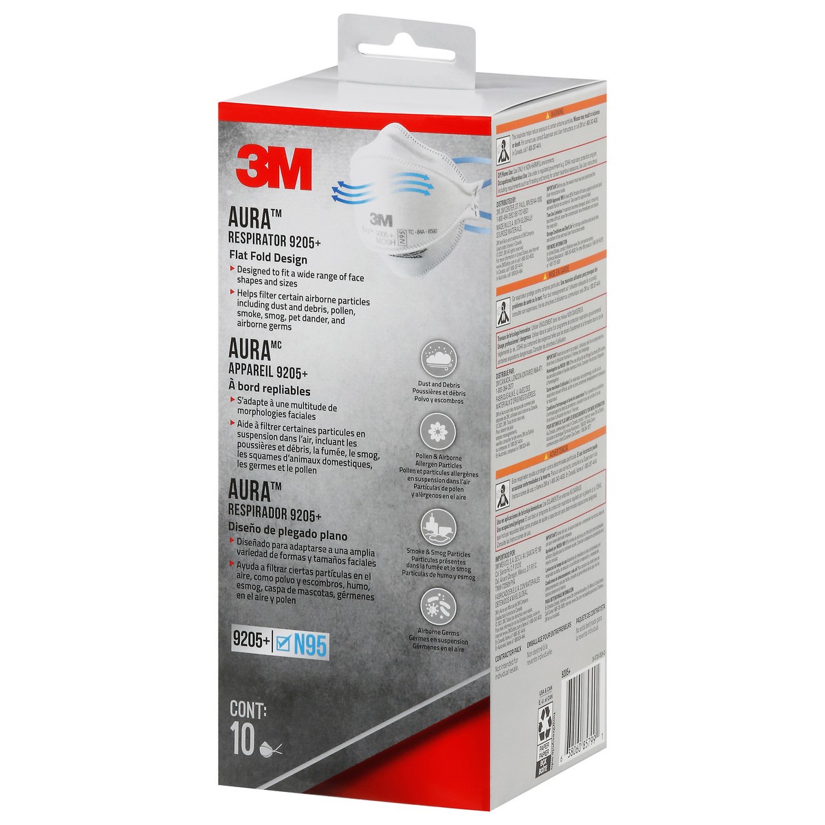slide 2 of 12, 3M Aura N95 Respirator 9205+ 10 ea, 10 ct