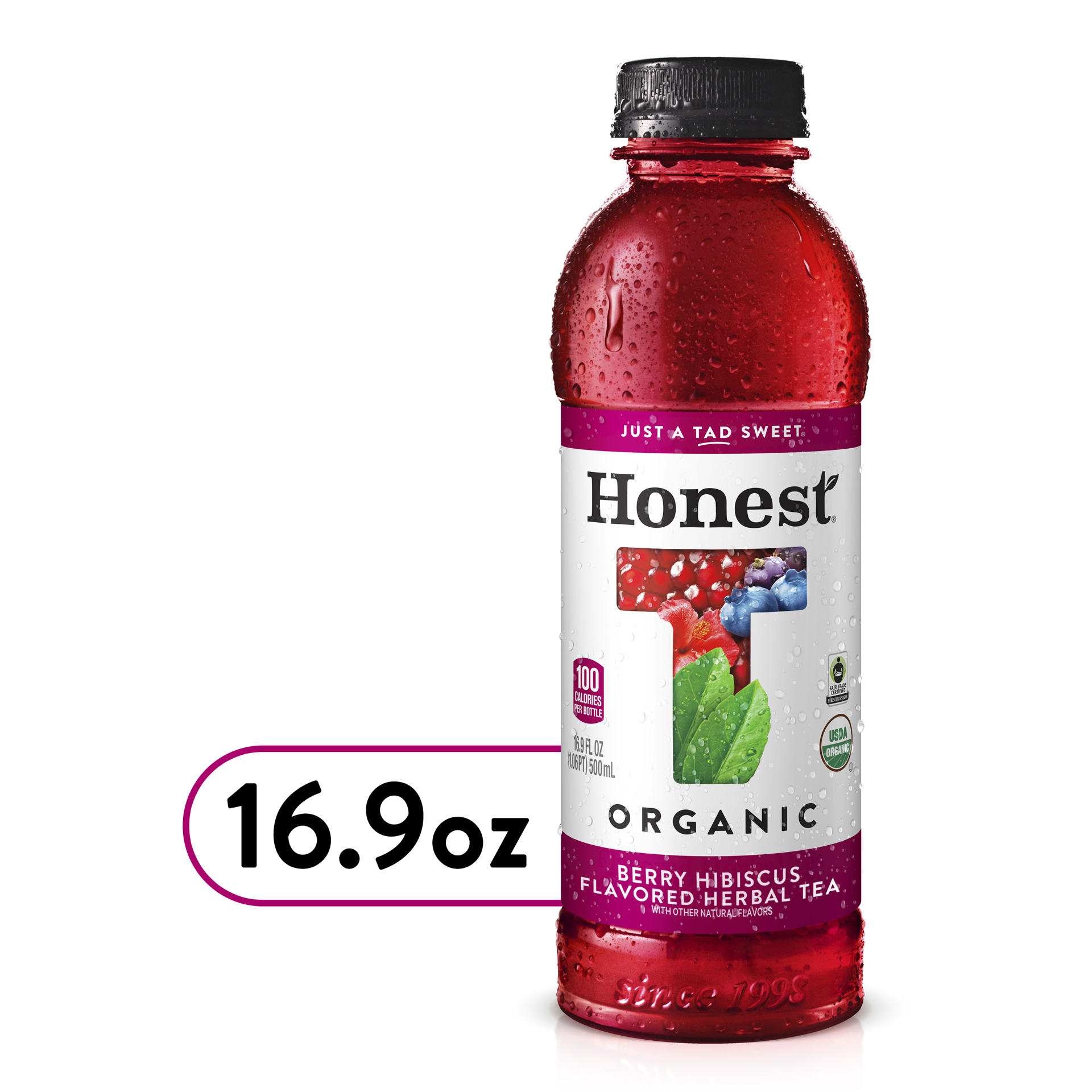 slide 1 of 10, Honest Berry Hibiscus Flavored Herbal Tea Bottle, 16.9 fl oz, 16.9 fl oz