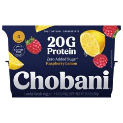 Chobani 20g Protein Lowfat Greek Yogurt Raspberry Lemon 6.7oz 4PK